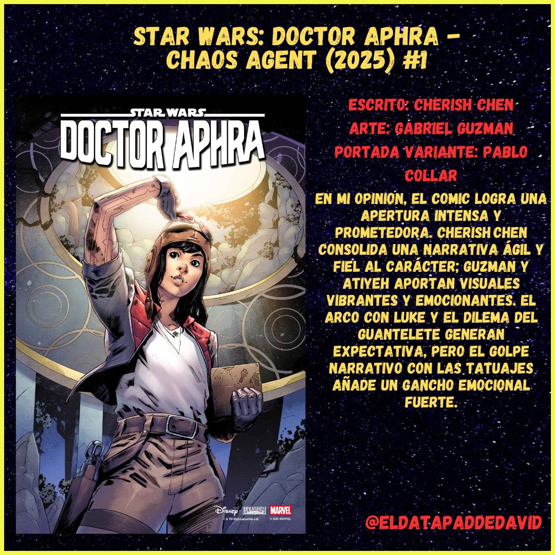 David Rodriguez (@eldatapadddavid) on Twitter photo Les dejo mi review del nuevo cómic de Star Wars: Doctor Aphra - Agente del Caos #1 de <a href="/MarvelComicsHQ/">Marvel Comics</a> con las imágenes de las variantes de portada.
#starwars #doctoraphra #comics Les dejo mi review del nuevo cómic de Star Wars: Doctor Aphra - Agente del Caos #1 de <a href="/MarvelComicsHQ/">Marvel Comics</a> con las imágenes de las variantes de portada.
#starwars #doctoraphra #comics