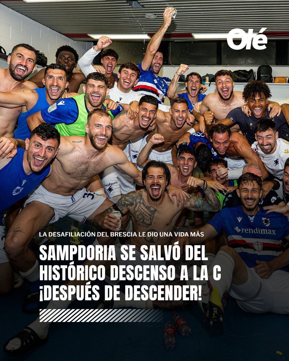 SAMPDORIA SE SALVÓ DEL DESCENSO... ¡DESPUÉS DE DESCENDER! 🤯🇮🇹

El histórico equipo genovés, que en cancha se había ido a la Serie C, consiguió jugar una Promoción luego de la sanción que recibió el Brescia; la cual derivó en su desafiliación 📉

En el desempate, Sampodria venció