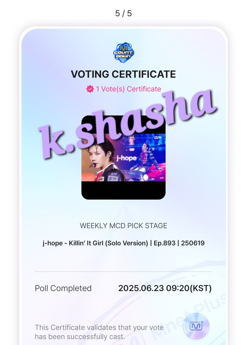 [EP.894] PRE-VOTE | M*COUNT*DOWN. Last day voting done! 🗳✅️💜

🔗 : mnetplus.onelink.me/TRa8/94wr5mku?…

Weekly MCD Pick Stage voting for Ep.893 done as well. 🔗 : mnetplus.onelink.me/TRa8/pueib4hl?…

 Have you voted on both, BTSARMY? 🗳💜

<a href="/BTS_twt/">방탄소년단</a> #jhope_KillinItGirl