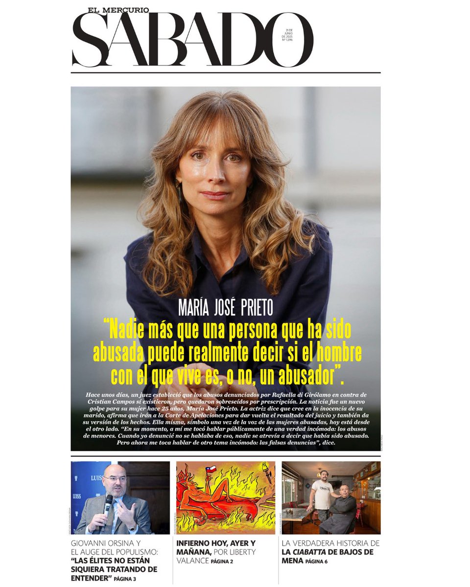 Podría comentar diversas cosas sobre esta entrevista, pero me detengo en este pasaje sobre el acto de denunciar:

—¿Cómo se debería hacer según usted?

—Como lo hice yo, en silencio, y confiar en que la justicia haga lo suyo.

Que peligrosa eres María José Prieto.