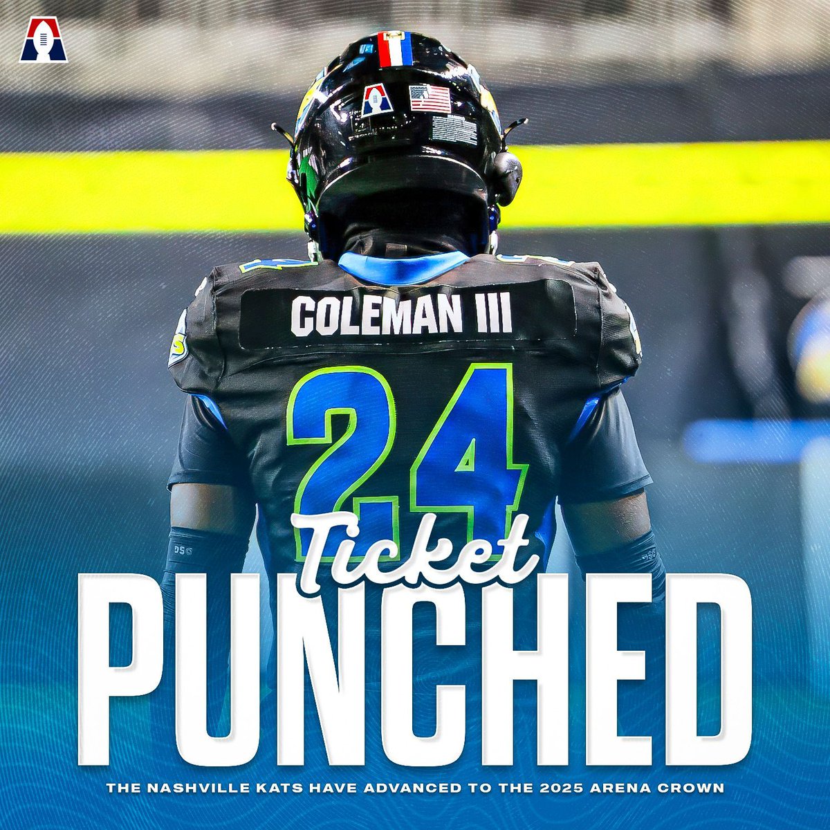 af1football's tweet photo. The Nashville Kats have PUNCHED THEIR TICKET to the 2025 Arena Crown. 👑 

Next week's Arena Crown will be played in MVP Arena in Albany, New York. 🏟️ 

The Nashville Kats will take on the Albany Firebirds next Saturday. 👀 https://t.co/li97GKyits