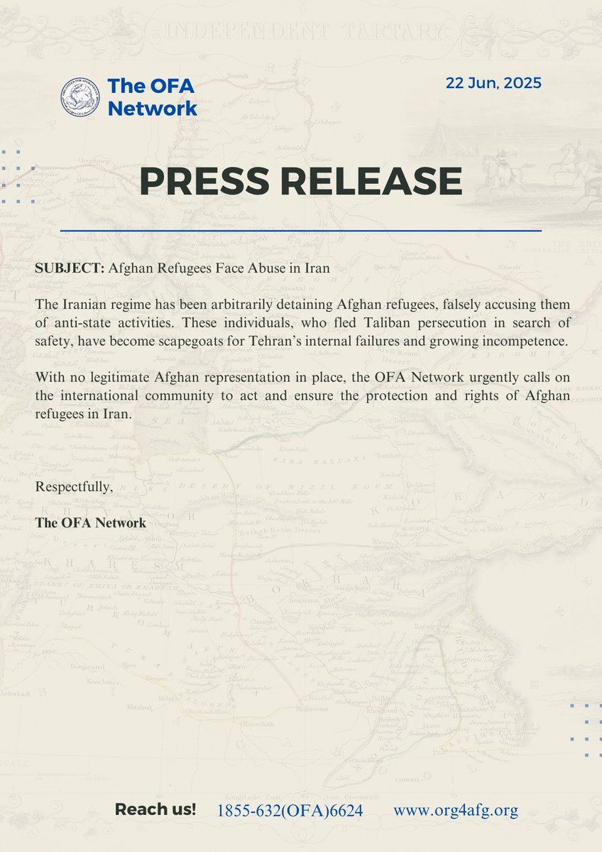 🔴 ALERT:
The OFA Network condemns the Iranian regime’s ongoing mistreatment and scapegoating of Afghan refugees.

We call for immediate international intervention.

~~~~~~~~~~~~~~~~~~~~~~~~~
#OFA
#PanAfghanism 
~~~~~~~~~~~~~~~~~~~~~~~~~