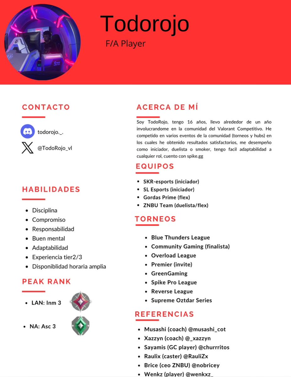 Hola, despues de unos increibles meses en <a href="/znbuteam/">Zanbu Team</a>, llenos de buenos momentos y aprendizajes, decido anunciarme F/A para representar a una nueva organización, flexeo cualquier rol, toca poner en practica todo lo aprendido.

Rts y Vouchs se los agradezco mucho🫶🏼🫶🫶
