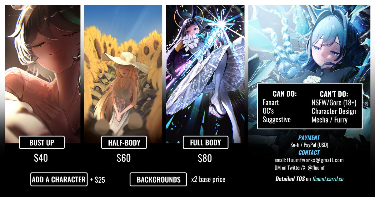 fluumf's tweet image. I finally have a commission menu!
full TOS and samples here: fluumf.carrd.co
Ko-Fi: ko-fi.com/floomf
contact: fluumfworks@gmail.com / twitter(X) DM
(rt's appreciated 🙏tyty!)