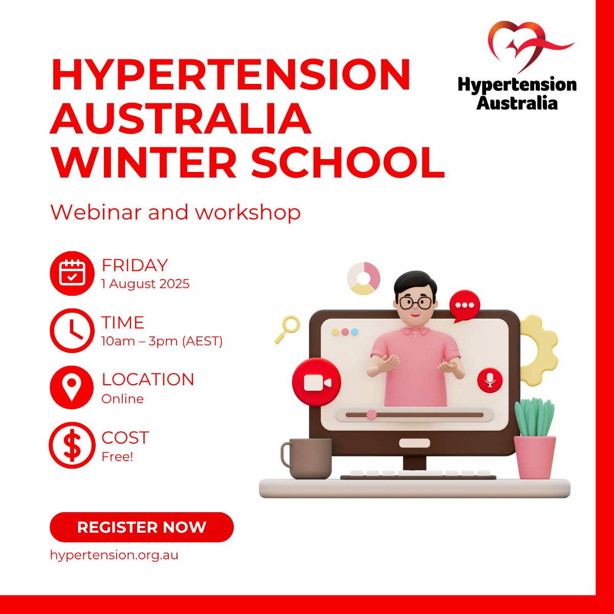 Registrations are now open for the 2025 Winter School! 

Explore the latest in hypertension pathophysiology, management, and treatment. 

Secure your spot today: hypertension.org.au/2025-winter-sc…

#HypertensionAustralia #research #bloodpressure
