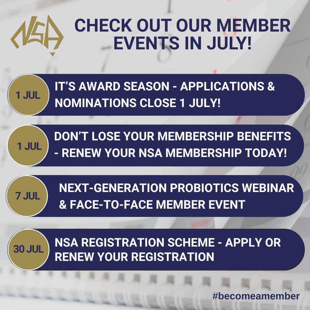 📢Check out the NSA events for July! 

Visit our website for the full list of upcoming events - whether face-to-face or join us online via Zoom ➡️ow.ly/OmH650WcBGa

#NutritionSocietyAUS #MemberEvents #BecomeaMember