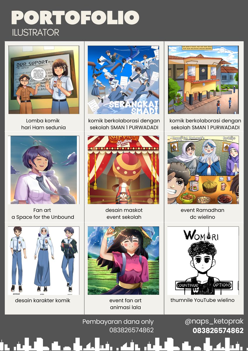 go to art comission if you want to read it correctly, payment only funds for now, for more info you can chat directly on this account, or ig, or the phone number listed
Número de hp: 083826574862
Ig: @naps_ketoprak