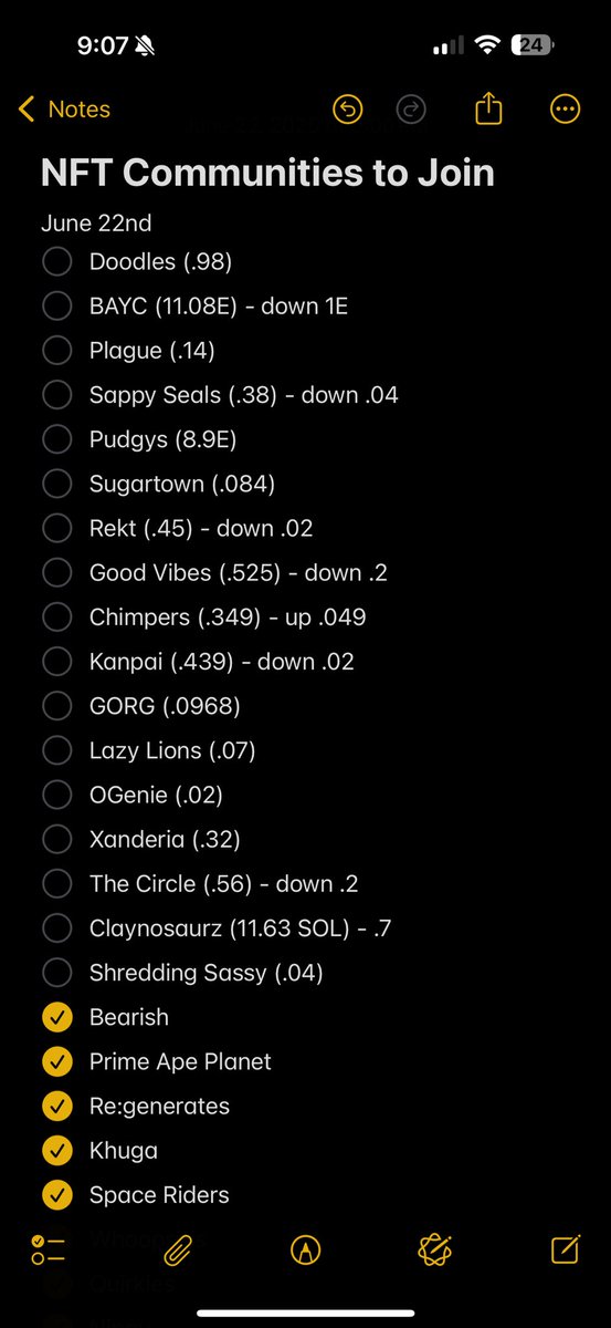 Revised list and update of my NFT journey. Just recently joined <a href="/bearish_af/">BEARISH</a>, <a href="/re_generates/">re:generates</a>, and <a href="/PrimeApePlanet/">PRIME PLANET</a> over the past few days. What other projects do I need to add to my list?