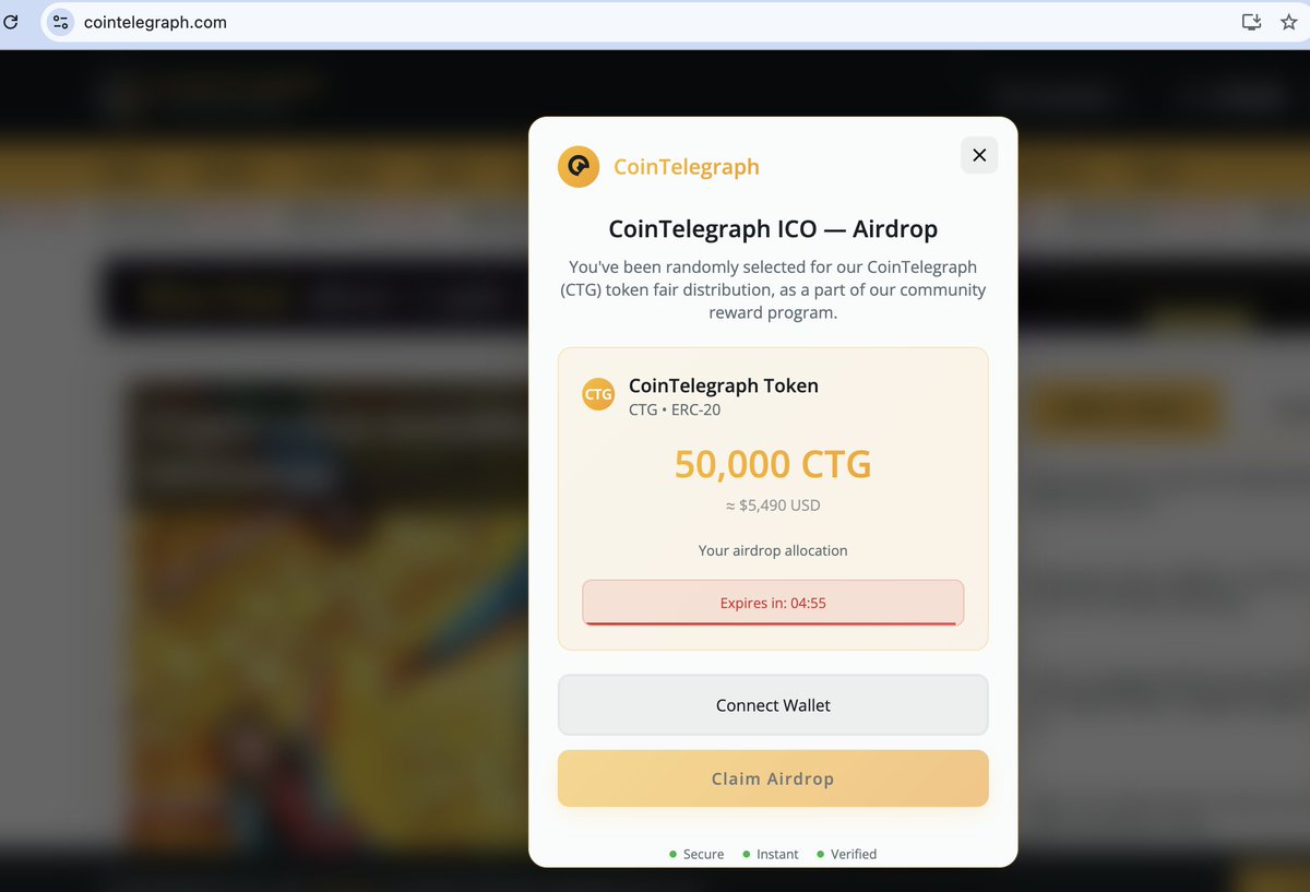 kirbycrypto.hl ๐๐โโ๏ธ (@kirbyongeo) on Twitter photo ๐จ PSA for the 8 regular readers of <a href="/Cointelegraph/">Cointelegraph</a>
Front-end has been compromised.
Do not interact with any pop-ups on the website ๐จ PSA for the 8 regular readers of <a href="/Cointelegraph/">Cointelegraph</a>
Front-end has been compromised.
Do not interact with any pop-ups on the website