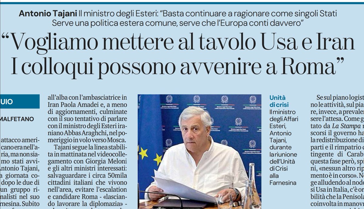 MarceVann's tweet photo. Anche oggi da La Stampa, Tajani tiene la faccia di quello che ha la situazione in pugno. 🙈

#RassegneStampaDalRincoglionitico https://t.co/gDCCzUaue4