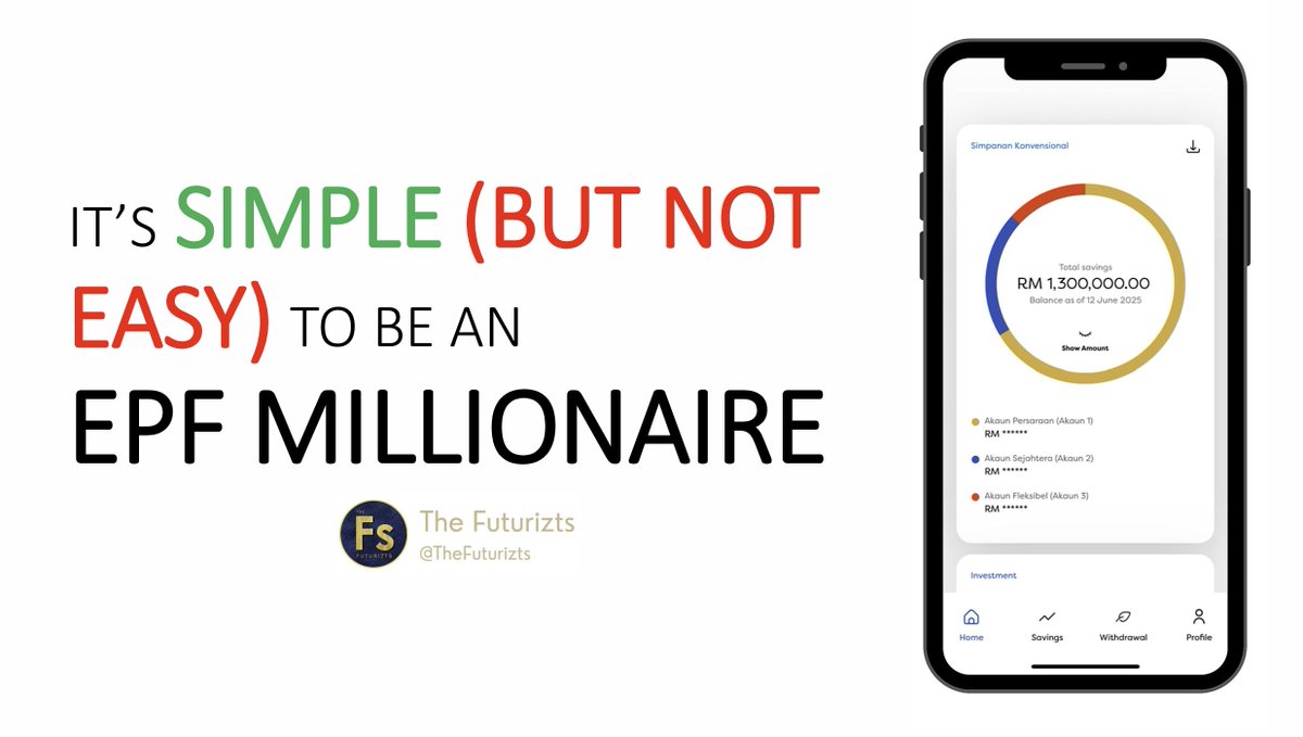 I spoke at InvestFair yesterday about how becoming an EPF millionaire is simple—but not easy.

More than 80 people attended the session.

If you missed it, here’s a recap of what I shared.

🧵