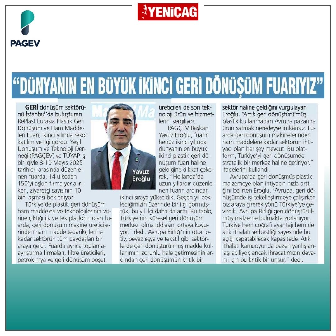 Düzenlediği ikinci yıl, büyük ilgi gören ve rekora imza atan plastik geri dönüşüm fuarı RePlast Eurasia Plastik Geri Dönüşüm, dünyanın en büyük ikinci büyük plastik geri dönüşüm fuarı olmayı başardı. İstanbul’daki fuara, 14 ülkeden 150 firma katıldı.