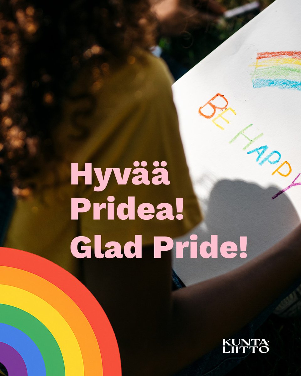 🌈 Hyvää Pride-kuukautta! Glad Pridemånad! 🌈

👉Kunnilla on tärkeä rooli yhdenvertaisuuden ja tasa-arvon edistämisessä. Lakisääteisesti kunnat ehkäisevät syrjintää ja rakentavat arkea, jossa jokainen voi olla oma itsensä.

#yhdenvertaisuus #tasaarvo #kunnat #kaupungit