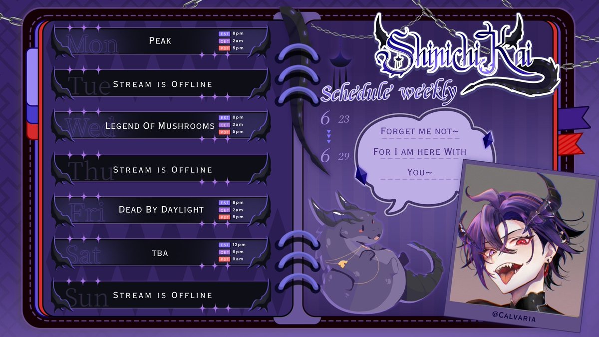 ShinichiKaiVT's tweet image. Thankies for waiting~
Here is this weeks schedule~