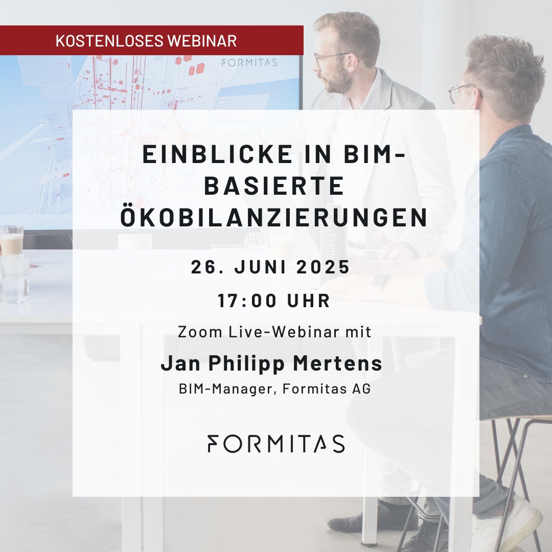 Neues Webinar: Ökobilanzierung in BIM-Projekten - anhand verschiedener Praxisbeispiele zeigen wir, wie der ökologische Fußabdruck bei Bauprojekten modellbasiert ermittelt wird. Jetzt anmelden: us02web.zoom.us/webinar/regist…

#bimwebinar #formitasakademie #ökobilanzierung #nachhaltigkeit