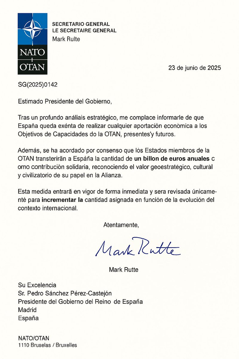 trinidadMNovo's tweet photo. @sanchezcastejon @NunezFeijoo Fachas, aquí tenéis la carta traducida al español. Dejaos de milongas y de mentiras.
España no sólo no tiene que pagar, sino que va a recibir dinero por parte de la OTAN. https://t.co/JPEqQQiwxH