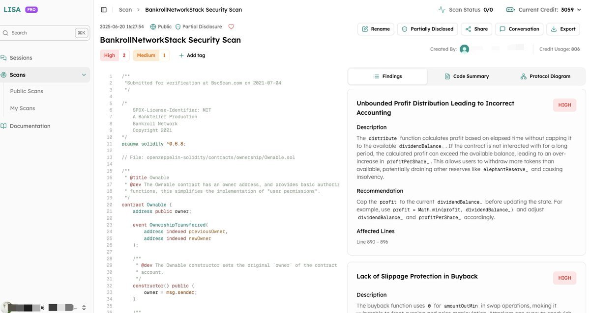 #Bankroll expoit. An reward calculation error in the `distribute` function resulted in a total loss of $65K, which is detected by an AI Audit platform <a href="/AgentLISA_ai/">LISA</a> (agentlisa.ai/sign-up?ref=LE…). #AI is unbelievable.
#LISA #AIAudit