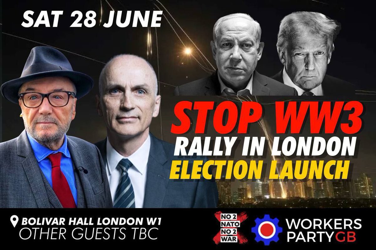 We are the only party in town that wants to avoid World War 3 and dismantle NATO. That has common sense working class answers to the problems in this country.

Come and join us in central London from noon THIS Saturday 28 June.

🎟 Grab your tickets here:
workerspartygb.org/rally_in_london