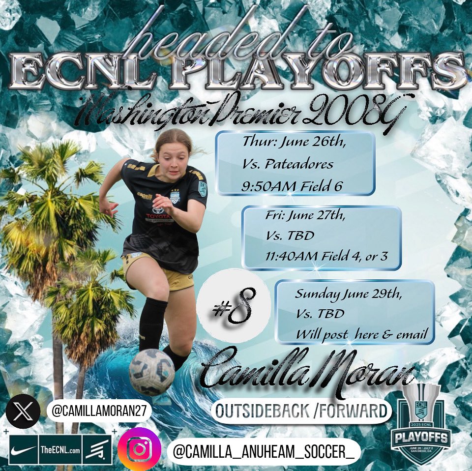 🚨‼️Playoffs are 3 days away‼️🚨Ready to lace up and get to work with my team 🤙🏾Hope to see you soon in San Diego🌊⚽️ <a href="/ImYouthSoccer/">ECNL/GA/Recruiting/College Soccer</a> <a href="/ECNLgirls/">ECNL Girls</a> <a href="/WPFC_G08_ECNL/">Washington Premier FC G07/08 ECNL</a> <a href="/TheSoccerWire/">SoccerWire</a> <a href="/WAPremier/">Washington Premier F.C.</a> <a href="/PrepSoccer/">Prep Soccer ⚽️</a>