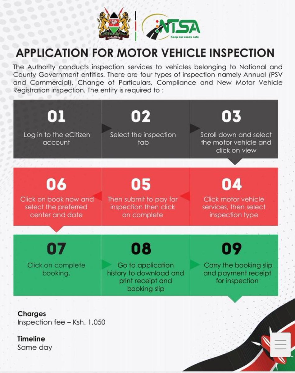 Simple steps to follow when booking INSPECTION for vehicles belonging to National and County governments and PSV’s