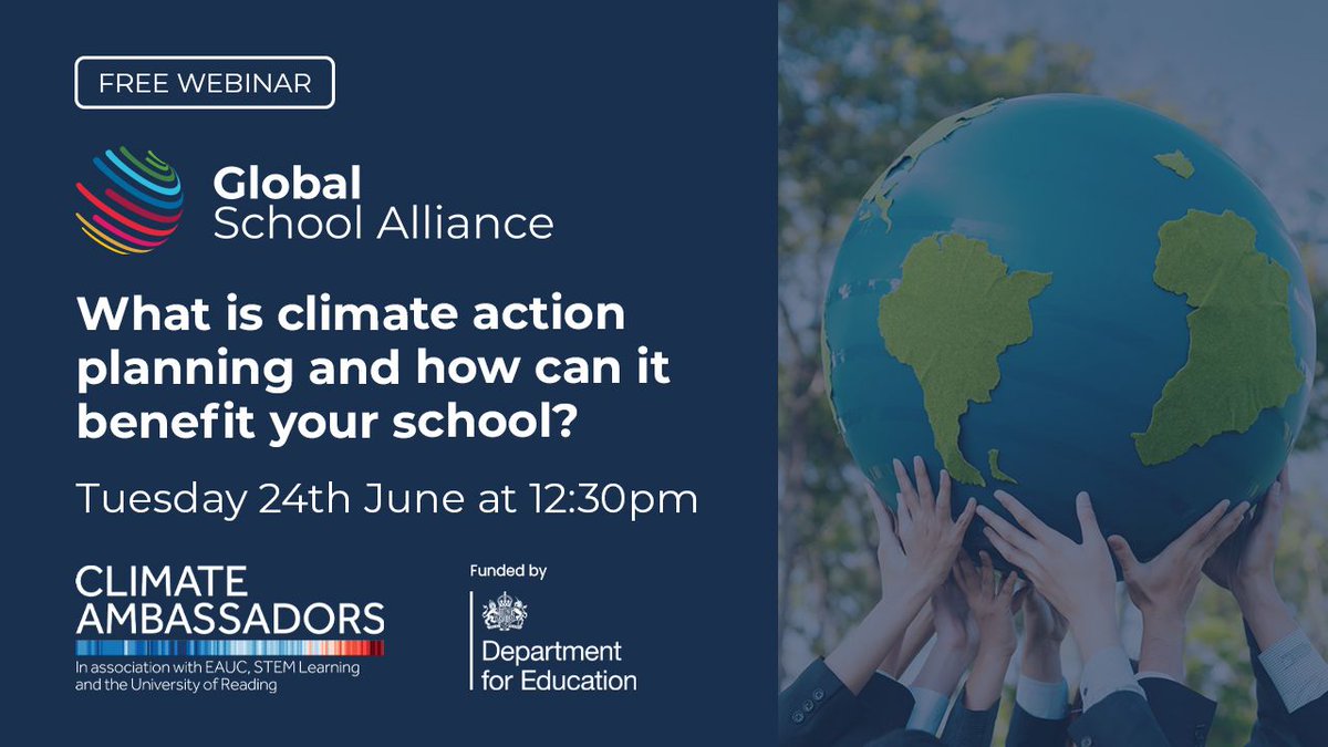 Global School Alliance (@gschoolalliance) on Twitter photo London Climate Action Week starts today!🚦 We invite schools in England to join our free, expert-led webinar with #ClimateAmbassadors tomorrow at 12:30pm.
📄 Practical guidance for your Climate Action Plan
✅ Aligned with <a href="/educationgovuk/">Department for Education</a>’s Sept 2025 deadline
Register at: London Climate Action Week starts today!🚦 We invite schools in England to join our free, expert-led webinar with #ClimateAmbassadors tomorrow at 12:30pm.
📄 Practical guidance for your Climate Action Plan
✅ Aligned with <a href="/educationgovuk/">Department for Education</a>’s Sept 2025 deadline
Register at: