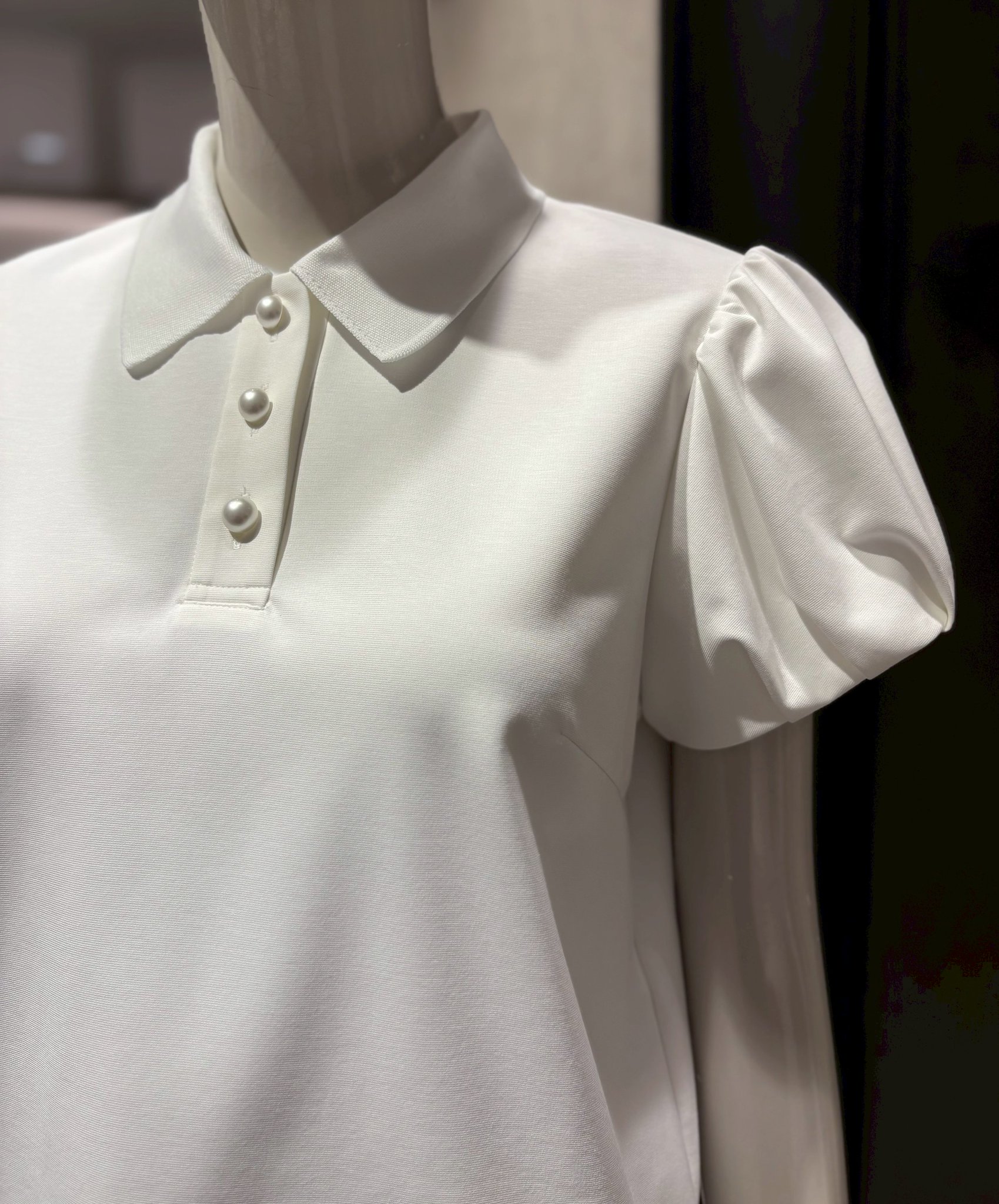 M-PREMIER ポンチデザインスリーブパールボタンポロシャツ ポンチデザインスリーブパールボタンポロシャツ(34P WHITE): M
