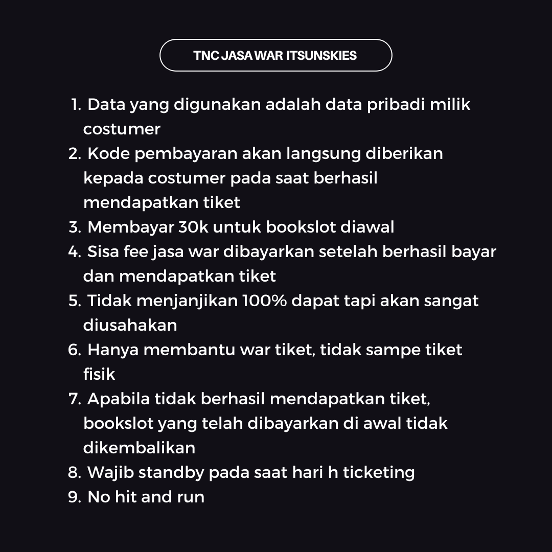 itsunskies's tweet photo. [OPEN JASA WAR [TICKETING INFO] 2025 NCT DREAM TOUR <THE DREAM SHOW 4 : DREAM THE FUTURE> in JAKARTA]

☆ fee 150k-300k/tix
☆ bookslot 30k/tix (include fee)
☆ limited slot
☆ data pribadi customer
☆ diurus sampai e-ticket

#NCTDREAM #THEDREAMSHOW4 #DREAMTHEFUTURE #TDS4INJKT https://t.co/tzVKV4rear