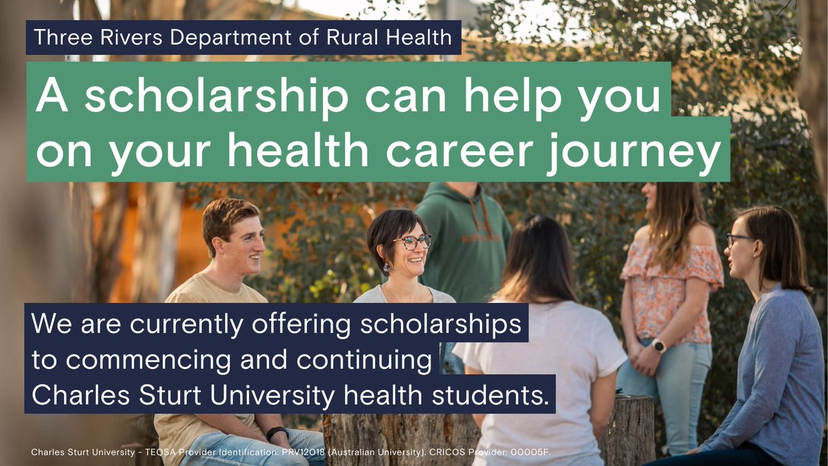 ThreeRiversDRH's tweet photo. β¨ Applications for our #scholarships for commencing and continuing health students are open!
π Apps close 8 August 2025 https://t.co/dB3bmPTgdZ #LiveStudyWorkRural #ruralhealth @CharlesSturtUni https://t.co/BtL1CXK0RJ