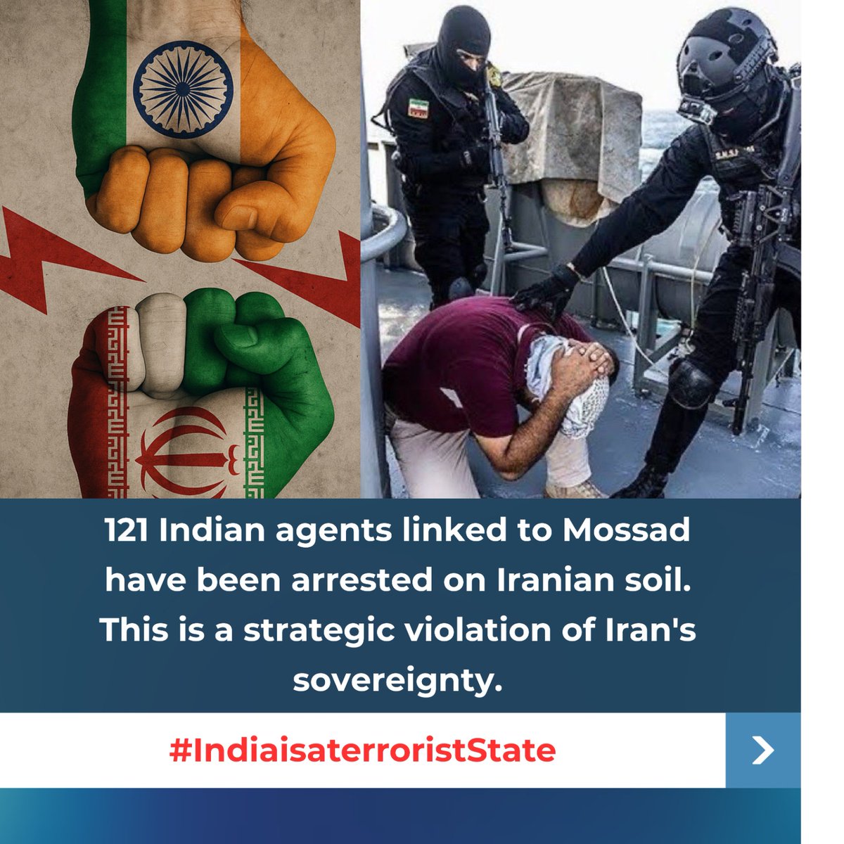 Zakirbaloch789's tweet photo. New reports have again shown India’s involvement in spying activities in other countries, this time inside Iran. Iran’s Revolutionary Guards carried out a major raid near Chabahar Port and arrested 141 people linked to Mossad, including 121 Indian citizens
#indiaisaterroriststate https://t.co/OPAcaacN0Y