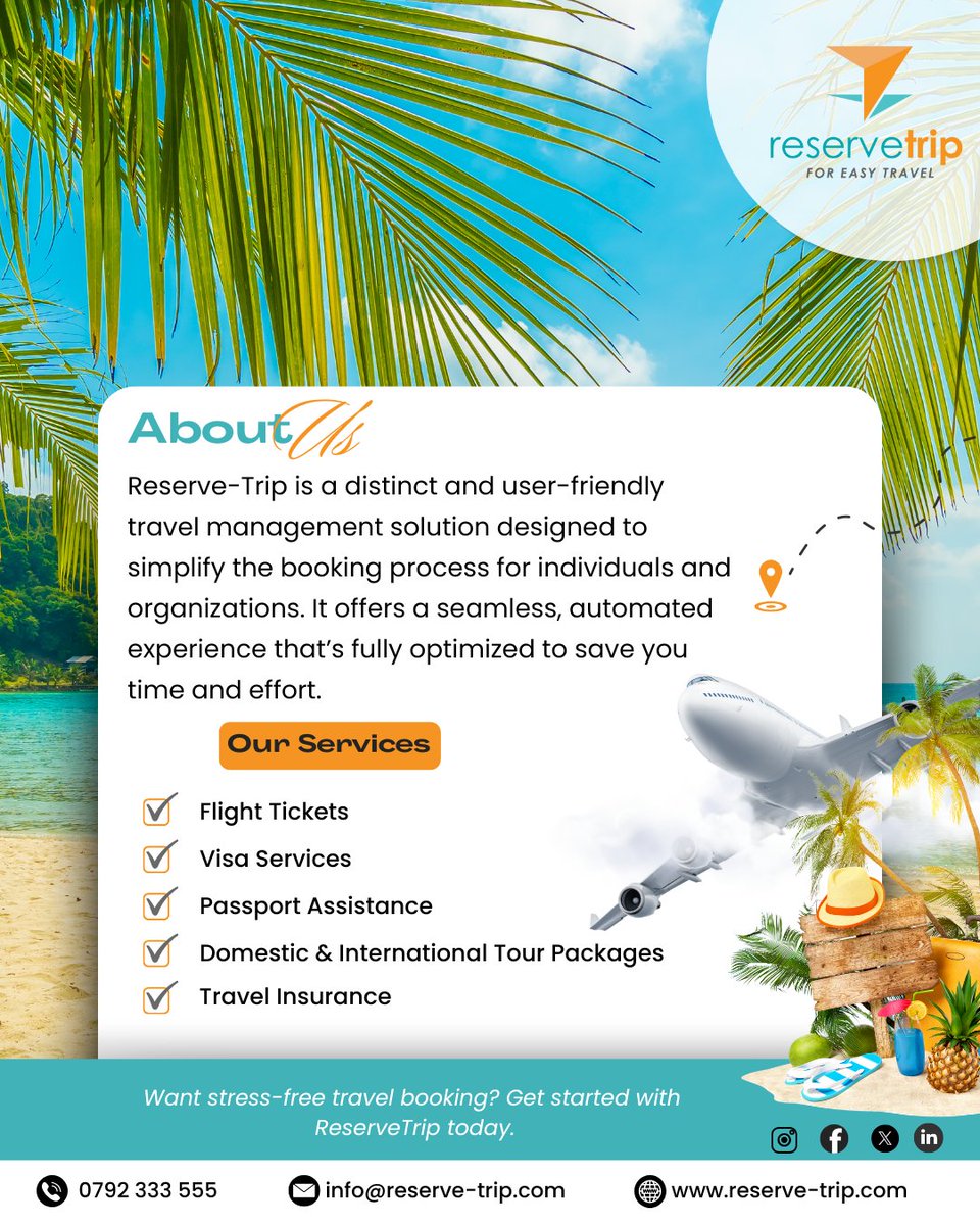 Tired of juggling travel plans? Say goodbye to tedious bookings. Say hello to Reserve-Trip!
Visas ✔️
Tours ✔️
Travel Insurance ✔️
All from one platform. Reserve-Trip = Smart, simple travel.
Try Reserve-Trip today and simplify your next trip.
#ReserveTrip #easytravel #smartbooking