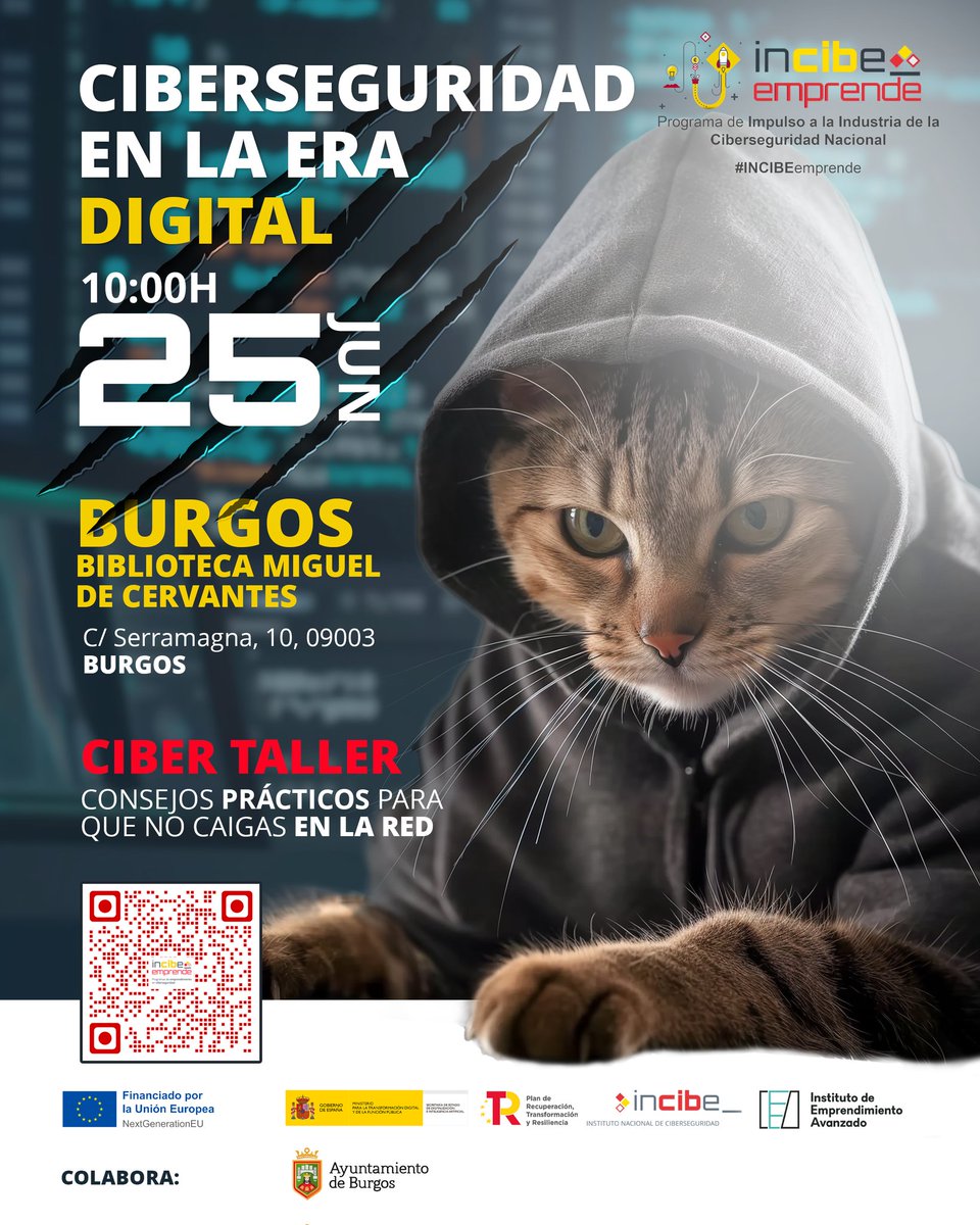 cultura.aytoburgos.es/agenda-cultura… 
Este miércoles taller sobre CIBERSEGURIDAD EN LA ERA DIGITAL, en nuestra biblioteca del barrio, Miguel de Cervantes, a partir de las 10:00 horas #barrio #Burgos #cultura #BibliotecasPublicas #vecinos #ciberseguridad