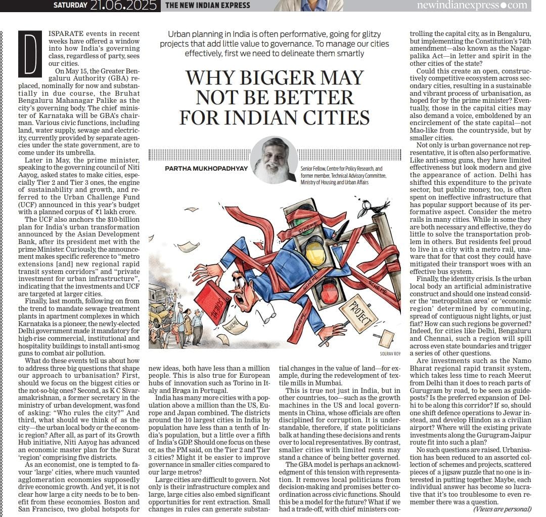 Centre for Policy Research (@cpr_india) on Twitter photo Urban governance in India is often performative, riddled with schemes and projects that have limited effectiveness but convey a sense of action.
Partha Mukhopadhyay (Senior Fellow, CPR) writes an Opinion for <a href="/NewIndianXpress/">The New Indian Express</a>.
Read here: newindianexpress.com/opinions/2025/… Urban governance in India is often performative, riddled with schemes and projects that have limited effectiveness but convey a sense of action.
Partha Mukhopadhyay (Senior Fellow, CPR) writes an Opinion for <a href="/NewIndianXpress/">The New Indian Express</a>.
Read here: newindianexpress.com/opinions/2025/…