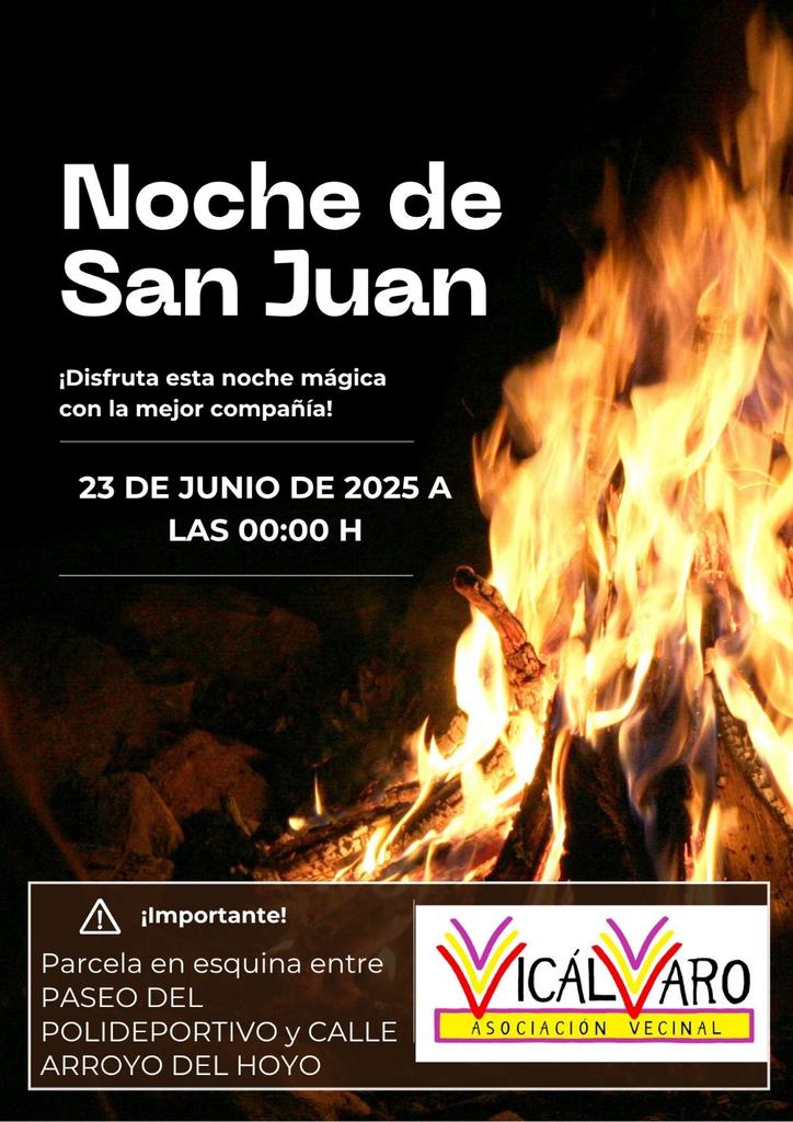 Tenemos todo a punto para la #HogueraSanJuan de #Vicálvaro. ¡Nos vemos esta medianoche!
🔥🔥

 Fue la #AVV quien comenzó las #FiestasVicálvaro en el barrio de #SanJuan hace más de 50 años. Por eso, se celebra la 🔥, que es parte de las fiestas y no de la 'programación de verano'.