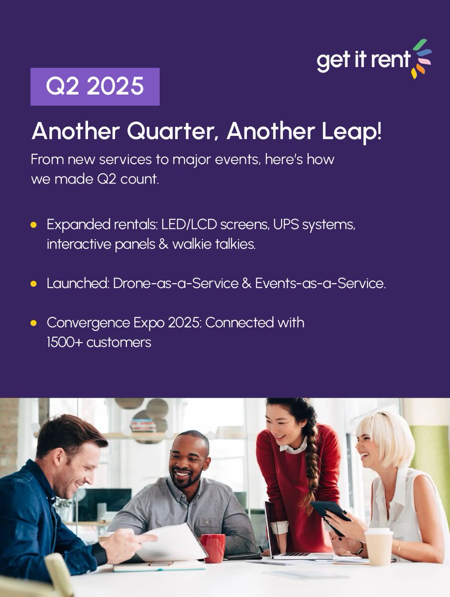 rent_get's tweet image. We&apos;re closing Q2 strong—growth, innovation &amp;amp; deeper connections! From new rentals (LEDs, walkies, panels) to 1500+ biz meets at Convergence Expo 2025, we’ve listened, learned &amp;amp; delivered. IPL or not, our tech game stays on point.

#Q2WrapUp #GetItRent #TechThatEmpowers