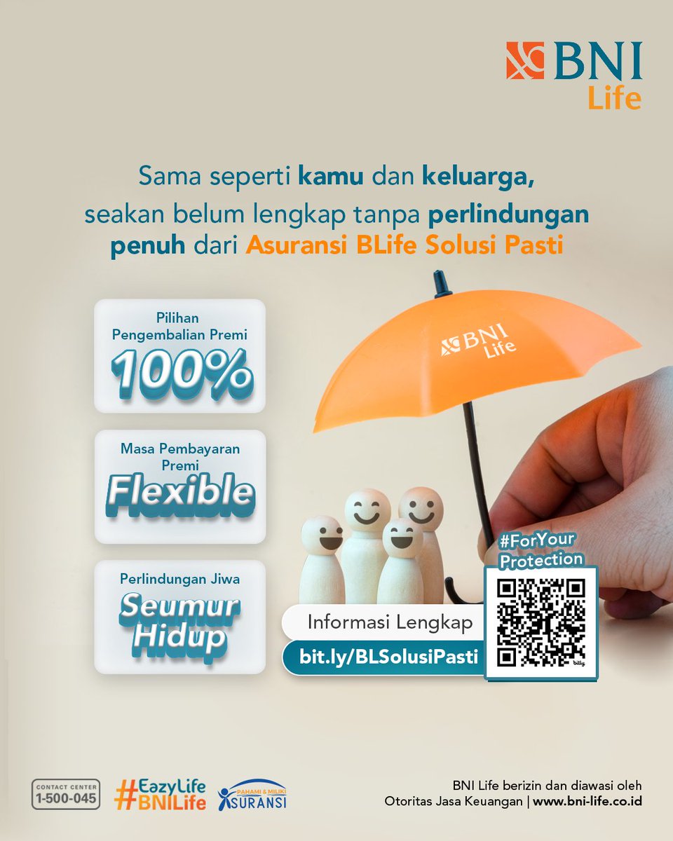 Gak banyak kita sadari baik peralatan hingga aktivitas kita sudah "terlindungi" dengan berbagai opsi perlindungan. Sama seperti kamu dan keluarga yang bisa mendapatkan perlindungan penuh dari Asuransi BLife Solusi Pasti ✨

Dengan pembayaran flexible untuk perlindungan seumur