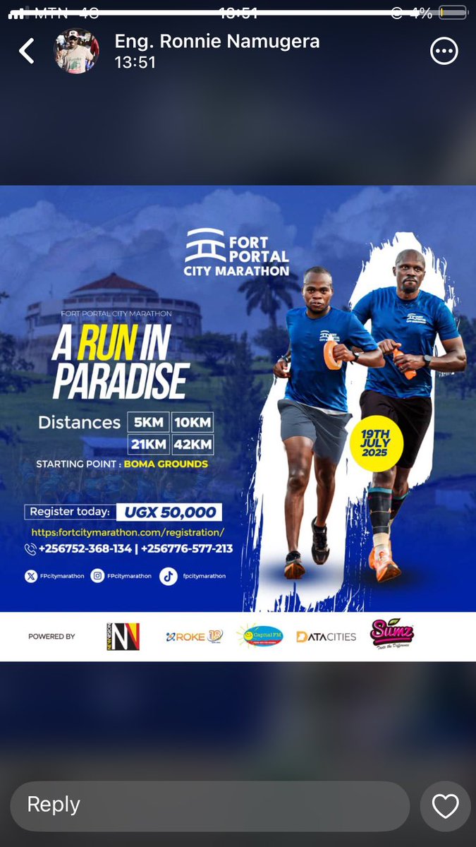 19th July 2025 #aruninparadise
Sign up  fortcitymarathon.com/registration/ and join us for a route so scenic, you might forget you're running. 
#fortportalcitymarathon