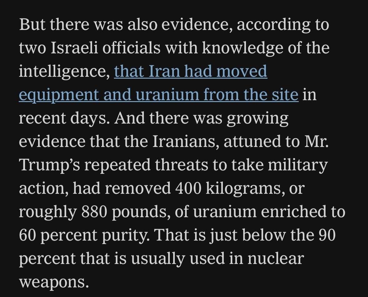 Yhdysvaltain isku Iranin Fordow'n ydinlaitokseen oli onnistunut. Vielä on kuitenkin vähän epäselvää, mitä ydinlaitoksessa oikeastaan oli. nytimes.com/2025/06/22/us/…