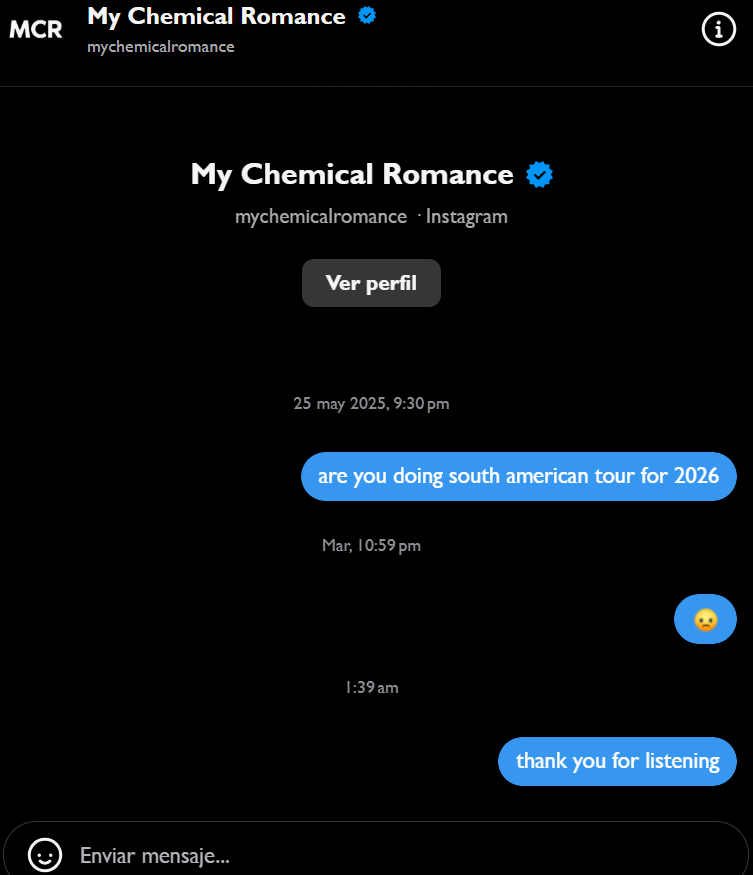 RealBaldGerard's tweet photo. hey guys I manifested mcr coming to south america https://t.co/o0tfutM1mm