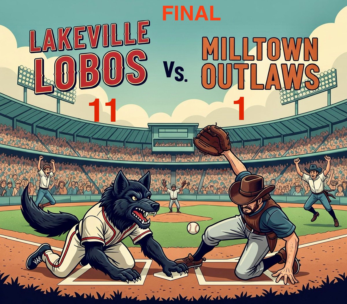 LakevilleLobos's tweet photo. Lobos round up the @MilltownOutlaws 11 - 1.

Erdall and Steiny combine for the W on the bump with Ludwig, Steiny and Bautista all tallying 3 hits a piece. 

#RollLobos #LoDos #LWO 🐺⚾️🐺 https://t.co/mr46iYP4S0