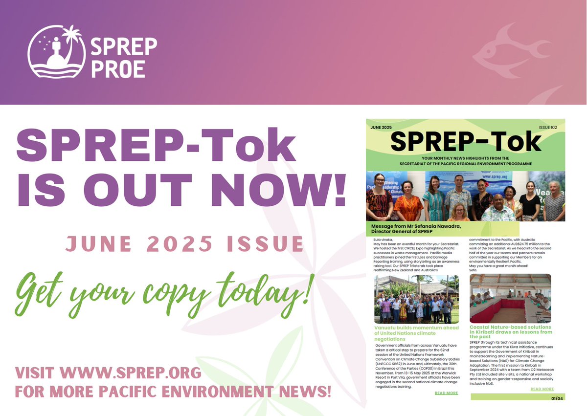 SprepChannel's tweet photo. Catch up on our April highlights! 🌴🌊
See what we’ve been working on with our Members & partners in the latest #SPREPTok.
📥 Download: https://t.co/CHgPLSbAuB
🔗 More: https://t.co/bCxoOlAau6
Together for a #ResilientPacific 💪 #SPREP https://t.co/iztSJzYzFF