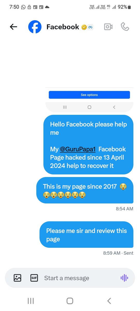 Gsbargari's tweet photo. @WhatsApp My facebook page was hacked hacker remove my access of that page their is in the page contact info have my contact number yet ....
Please help me to recover my Facebook page https://t.co/7aOlfDsgVP