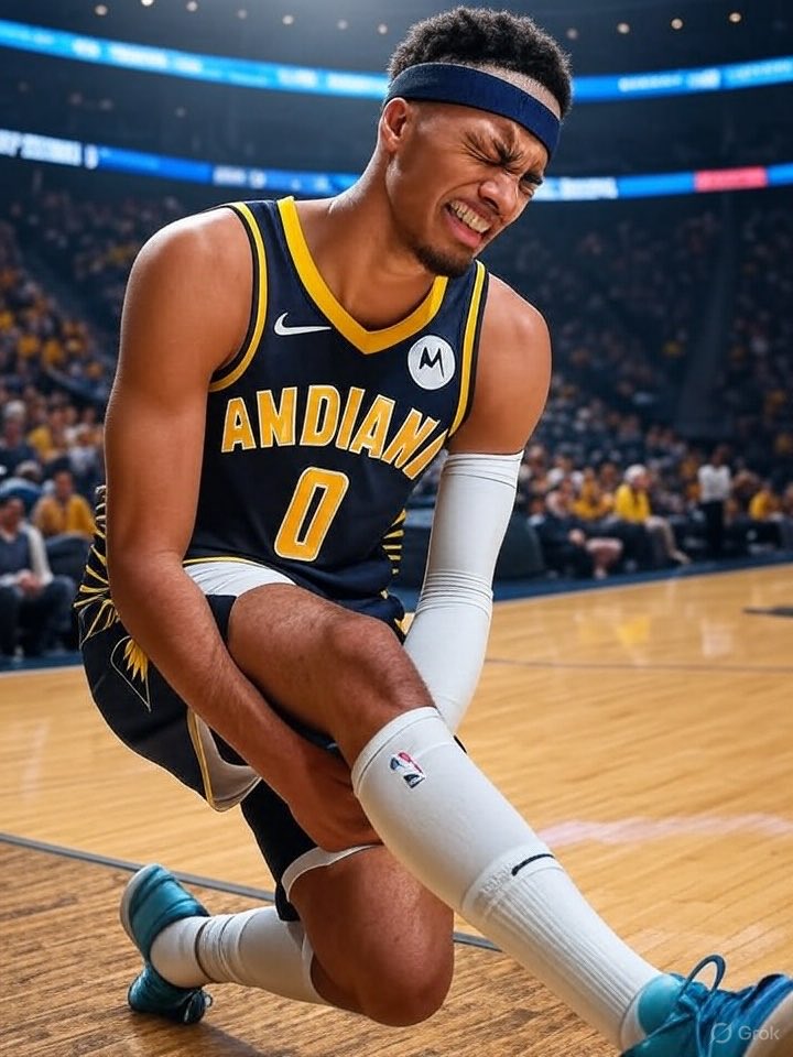 Philittups's tweet photo. Pacers dude tore his Achilles. That sucks. Hope he feels better. Must’ve hurt. He look like he said “ow!” So my guess is yes. https://t.co/WTCkuekOKx
