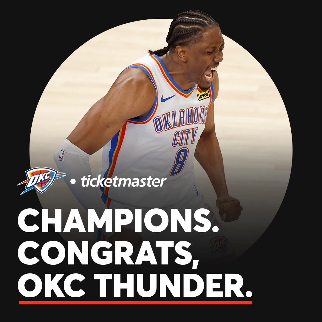 Ticketmaster's tweet image. OKC takes the title ๐
Huge congrats to @okcthunder on their NBA Finals victory! ๐