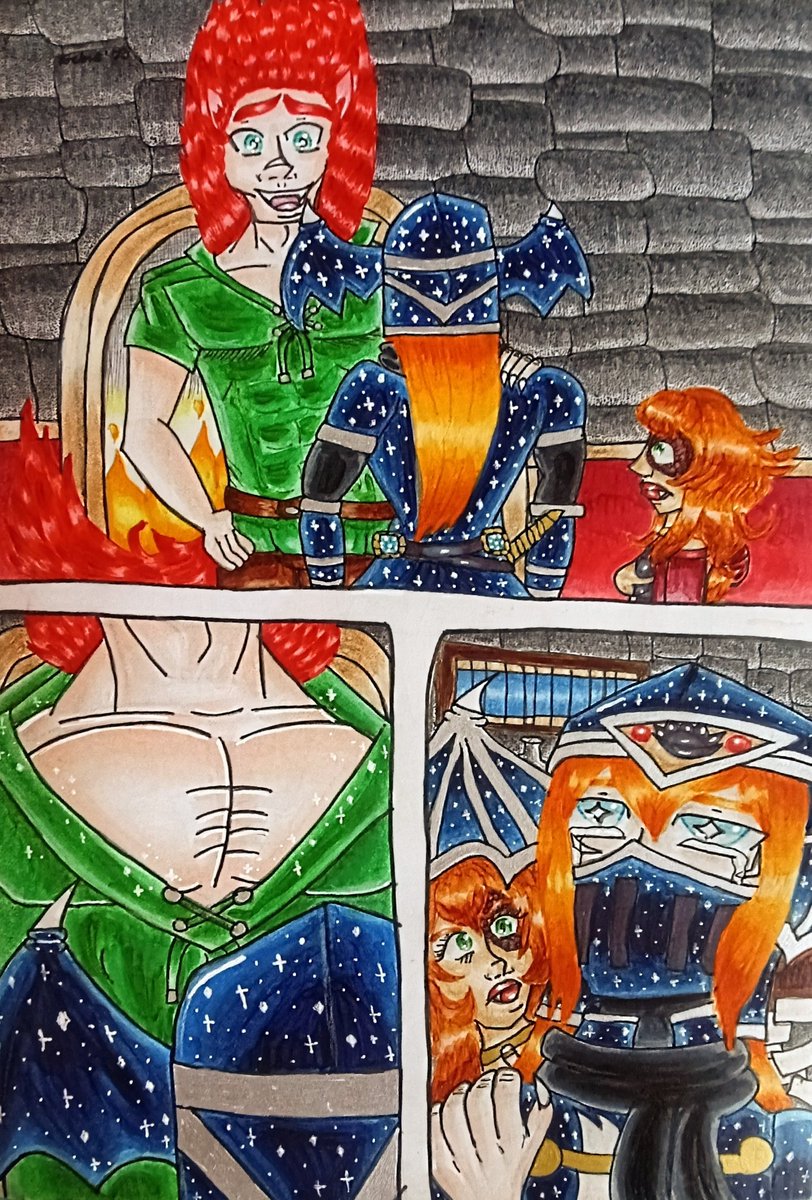 Studio_Reaper's tweet image. #dnd #fantasy #surrealism #comic #pecks #copic 

  After a long  and desperately needed talk, Azrael finally understands why Ember keeps staring at Finn's chest. The key to righteousness reflected off of his luminous pecks. Ember on the other hand isn't so pleased. 

- Erebus 💀