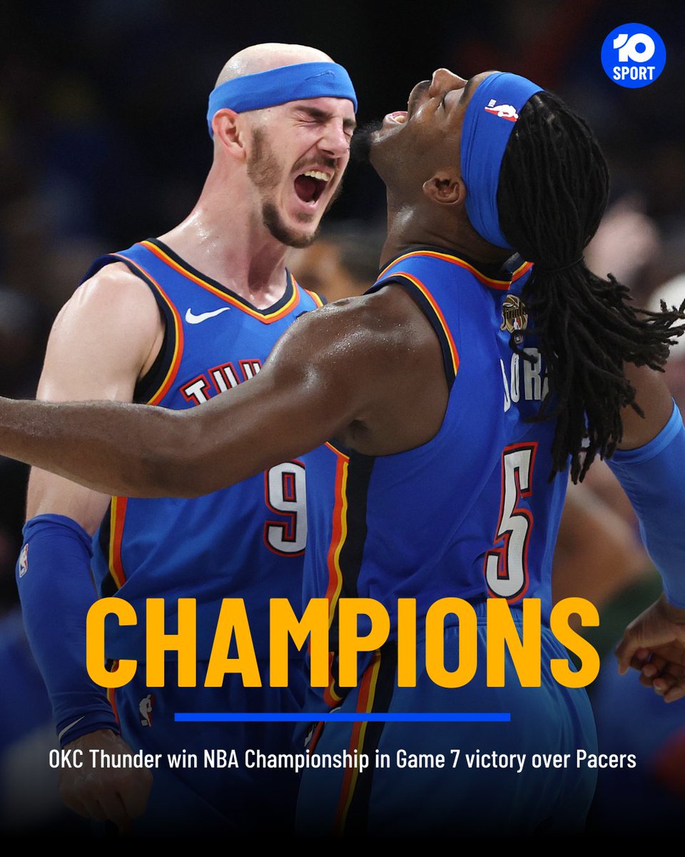 THUNDER UP ⚡️⚡️

The OKC Thunder are NBA Champions, winning the Larry O'Brien Trophy on their home floor in a Game 7 over the Indiana Pacers.

NBA MVP Shai Gilgeous-Alexander was top scorer with 29 points in the win, Jalen Williams also chipping in with 20 points.

The title is