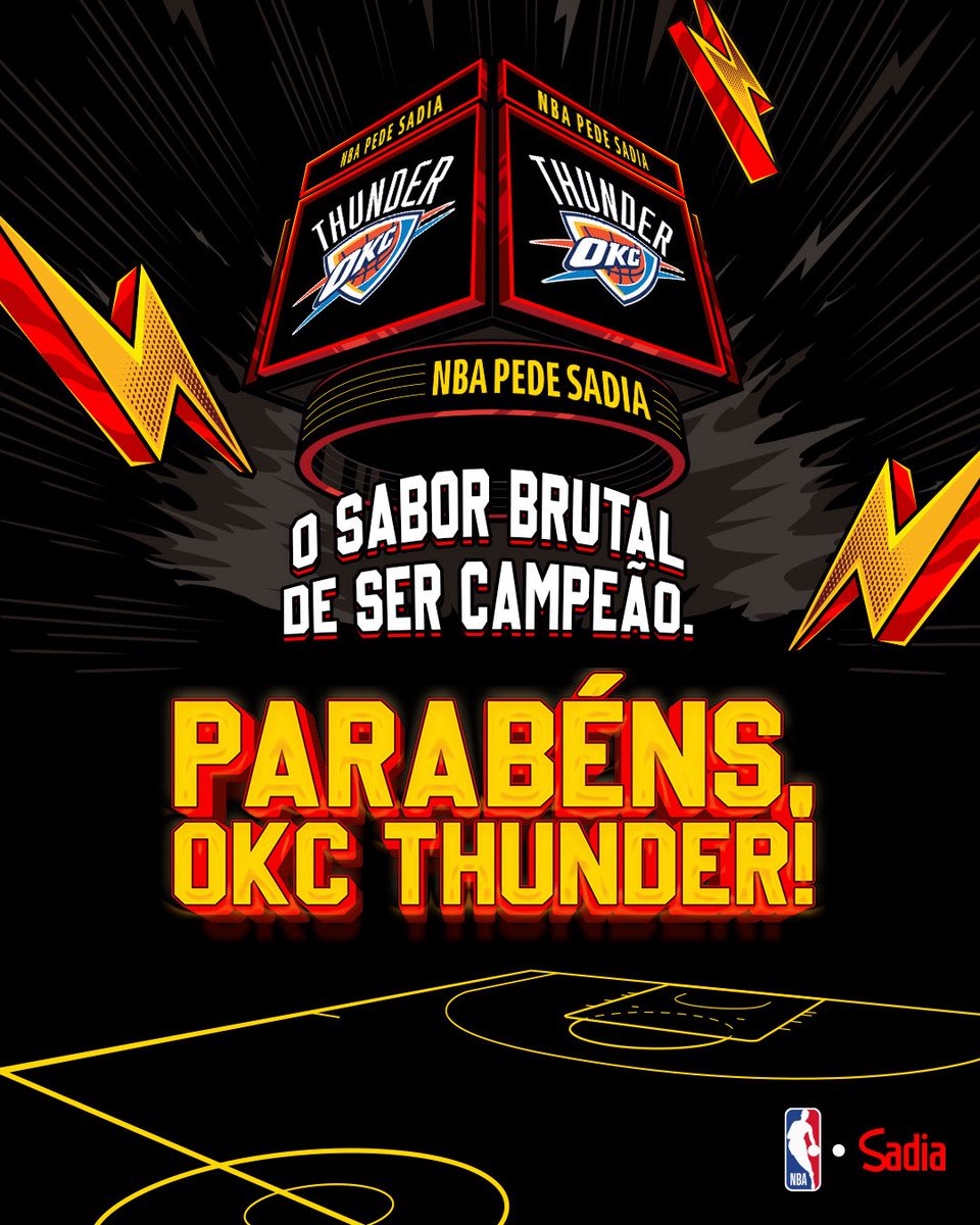 O troféu da <a href="/nba/">NBA</a> tem um novo dono. E nada melhor do que o sabor de ser campeão. Parabéns, <a href="/okcthunder/">OKC THUNDER</a>! 🏆#NBAPedeSadia #Sadia