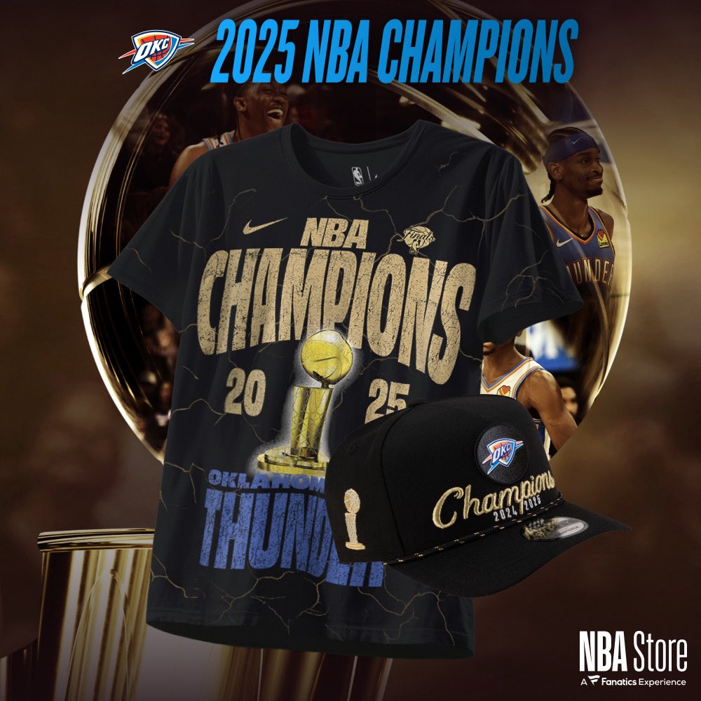 NBASTORE's tweet image. The @okcthunder are your 2024-25 NBA CHAMPIONS 🏆 Celebrate the victory with NEW gear: store.nba.com/oklahoma-city-…