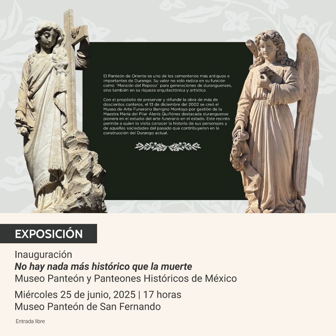 CulturaCiudadMx's tweet photo. ⚱️ El @PanteonSanFer cumple 19 años como guardián de historias y tradiciones que nos hablan del México decimonónico y su visión de la muerte.

La exposición "No hay nada más histórico que la muerte" invita a descubrir los vínculos entre este museo y otros tres cementerios patrimoniales, así como a conocer recintos que buscan sumarse a esta categoría.

Una oportunidad para reflexionar sobre el valor y cuidado de nuestro patrimonio funerario.

📅 Miércoles 25 de junio, 2025
🕕 17 horas
📍 Museo Panteón de San Fernando
🎟️ #EntradaLibre

Consulta más actividades en la #CarteleraCdMx: https://t.co/vqXCXChUTN