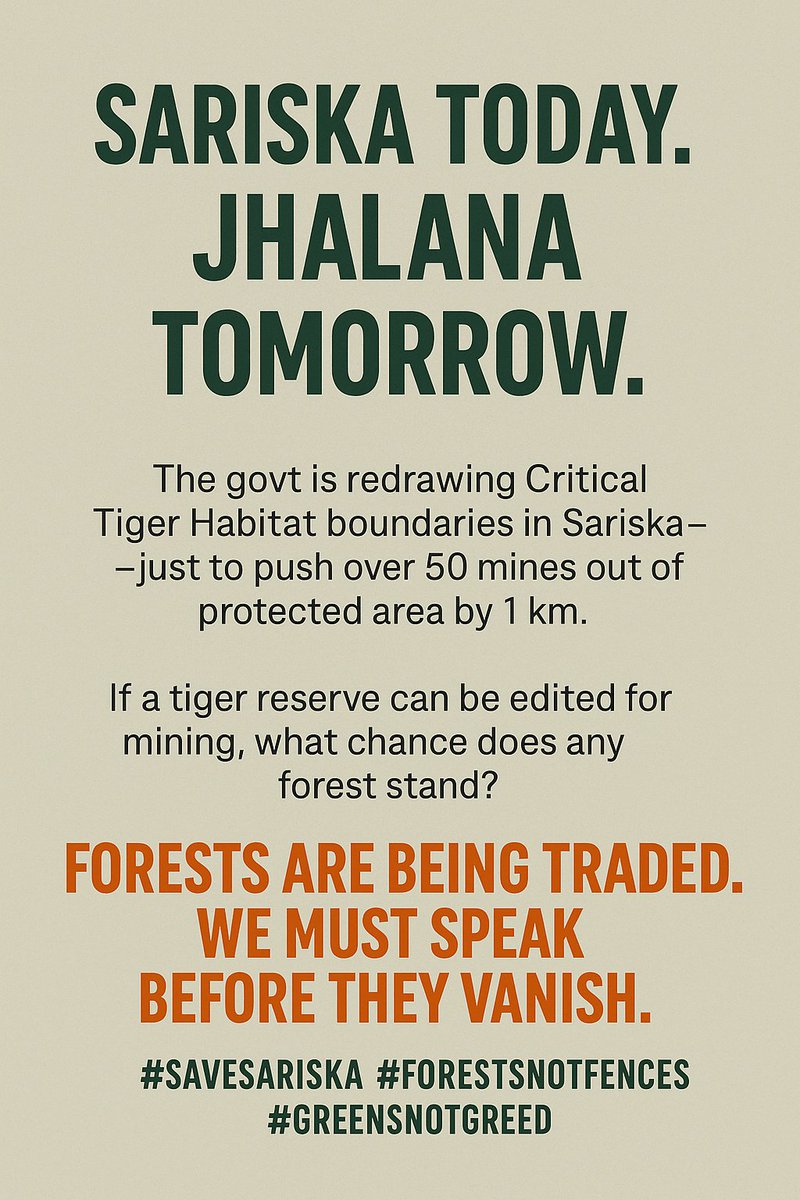 nerdpraveen's tweet photo. If a tiger reserve can be edited for mining, what chance does any forest stand?

#Sariska #Tigers #Tiger #Mining
#Rajasthan #Iran #IranIsraelConflict #IranUnderAttack #forests #Underattack
 https://t.co/o0VAlvJg7d https://t.co/YSJznNNJPX