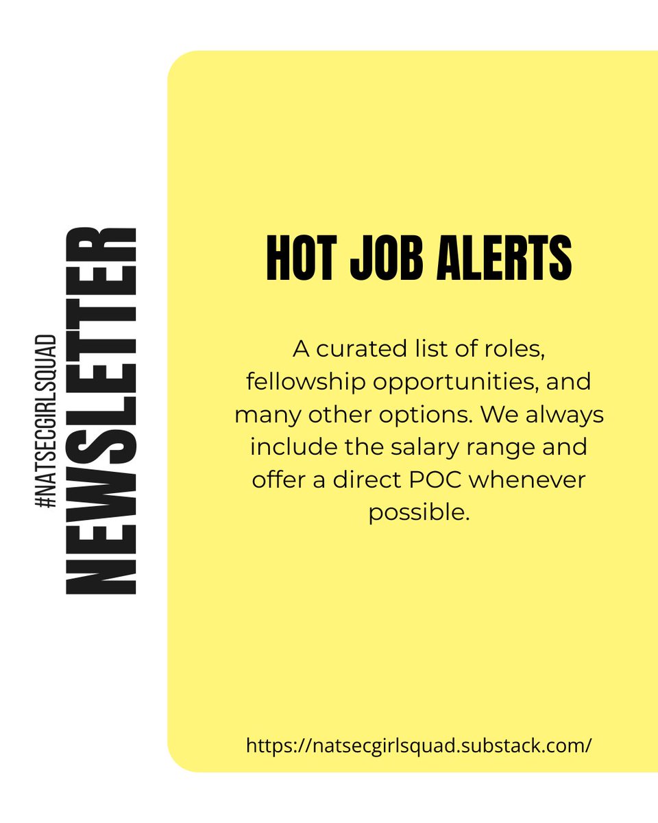 Looking for your next career move? Our newsletter includes 400+ job listings from leading companies — and you can preview a quarter of them for free! Subscribe now to unlock full access.

natsecgirlsquad.substack.com